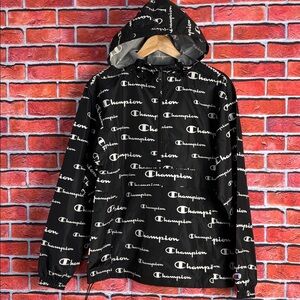 Champion Women's All Over Logo Packable Windbreaker Hooded Jacket Pullover‎ XS